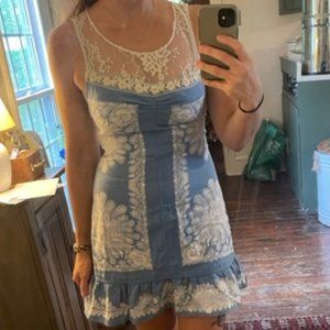 Free People Bandana Ruffle hem mini dress with lace neckline